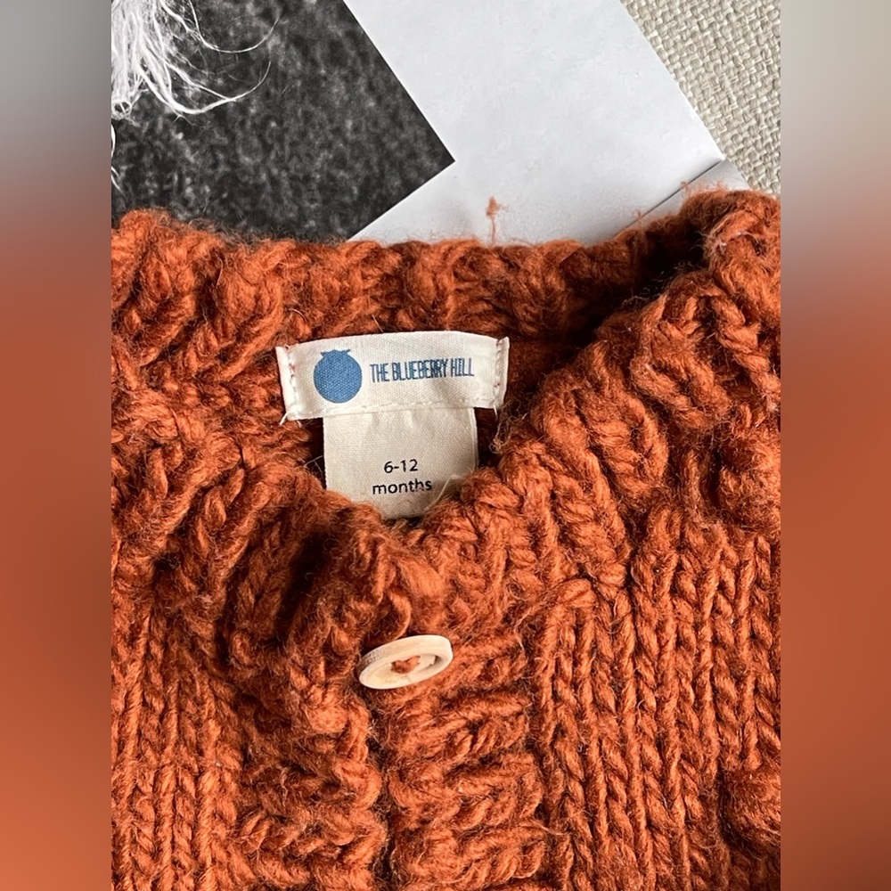 The Blueberry Hill Popcorn Acrylic Hand Knit Cardigan In Cinnamon 6-12 Months - Picture 6 of 9